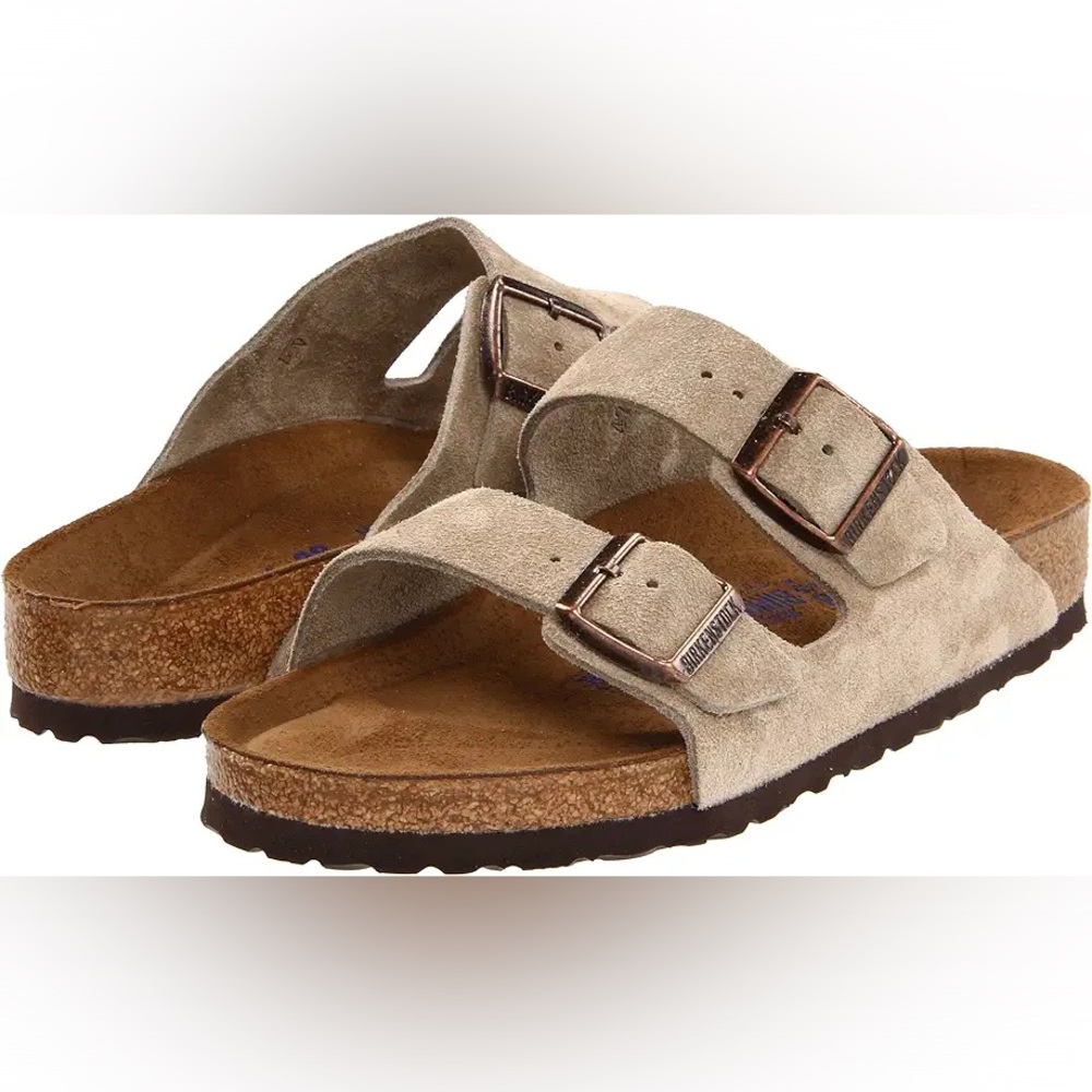 New with Box & Tags Birkenstock Arizona Suede Slides - Taupe 38